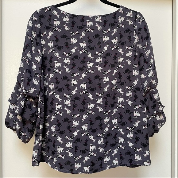 Monteau Tops - Anthropologie Monteau Ruffle Sleeve Dog Print Large